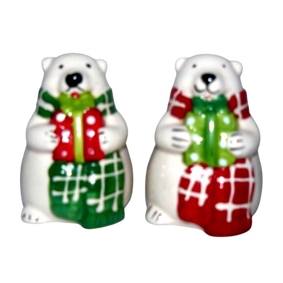 Polar Bear Salt & Pepper Shakers Christmas Ceramic MCM Vintage w Stoppers - Picture 6 of 6